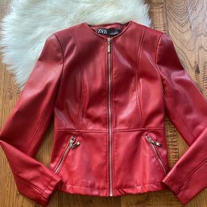 Zara red vegan leather jacket - Like new